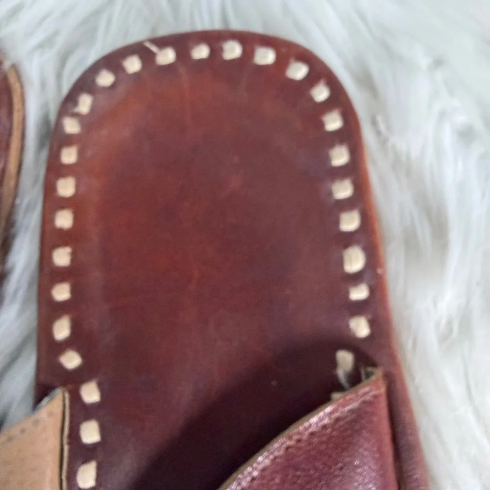 Mens Traditional Leather Kolhapuri Sandals Brown Ethnic T-Strap Chappals Size 50
